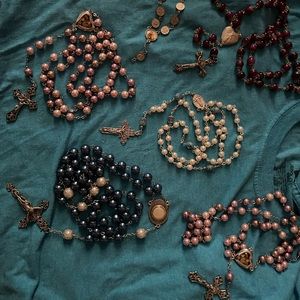 LOT OF rosaries with crosses/crucifixes. Sone are antique/rare finds/gorgeous!